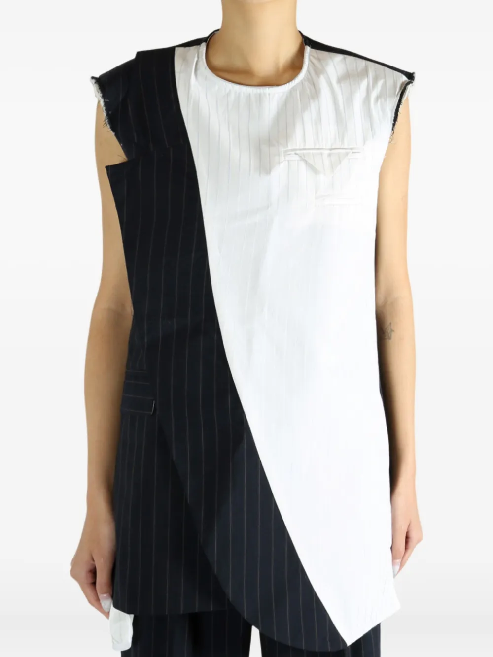 Late For Work Pinstriped Pocket Blouse In Black