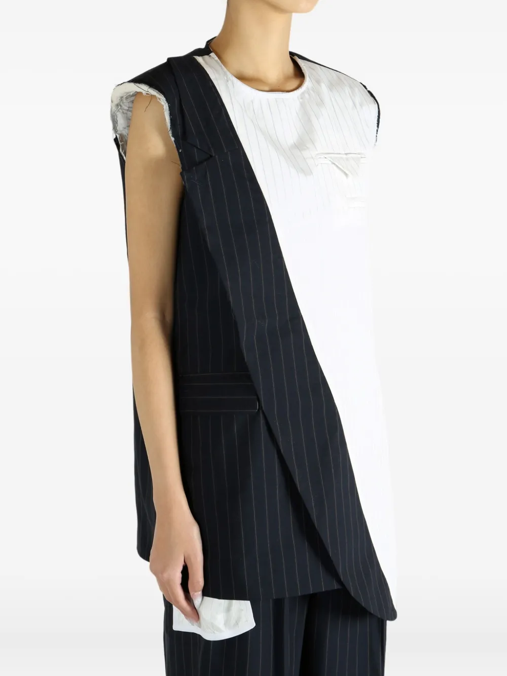 Late For Work Pinstriped Pocket Blouse In Black