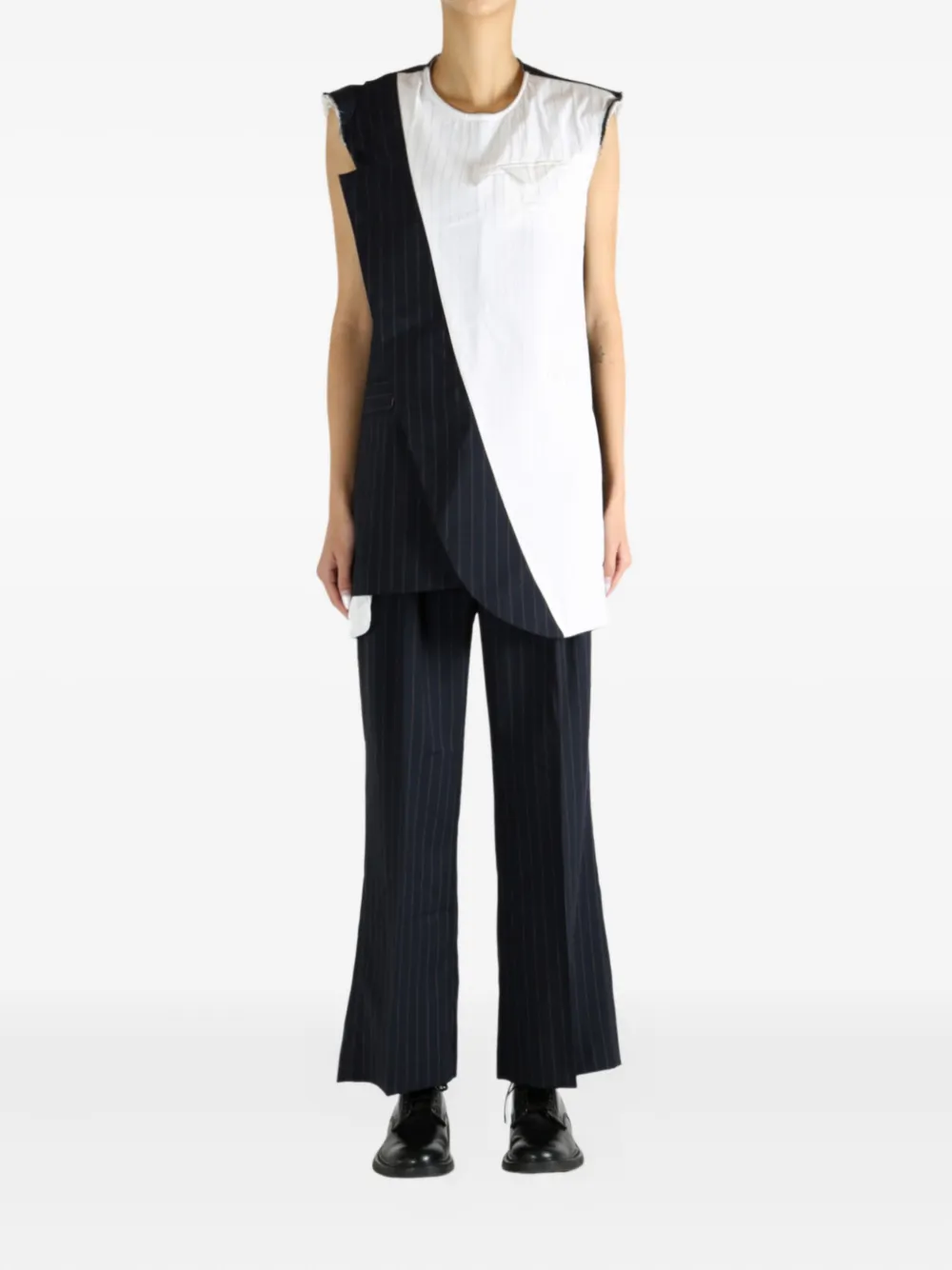 Late For Work Pinstriped Pocket Blouse In Black