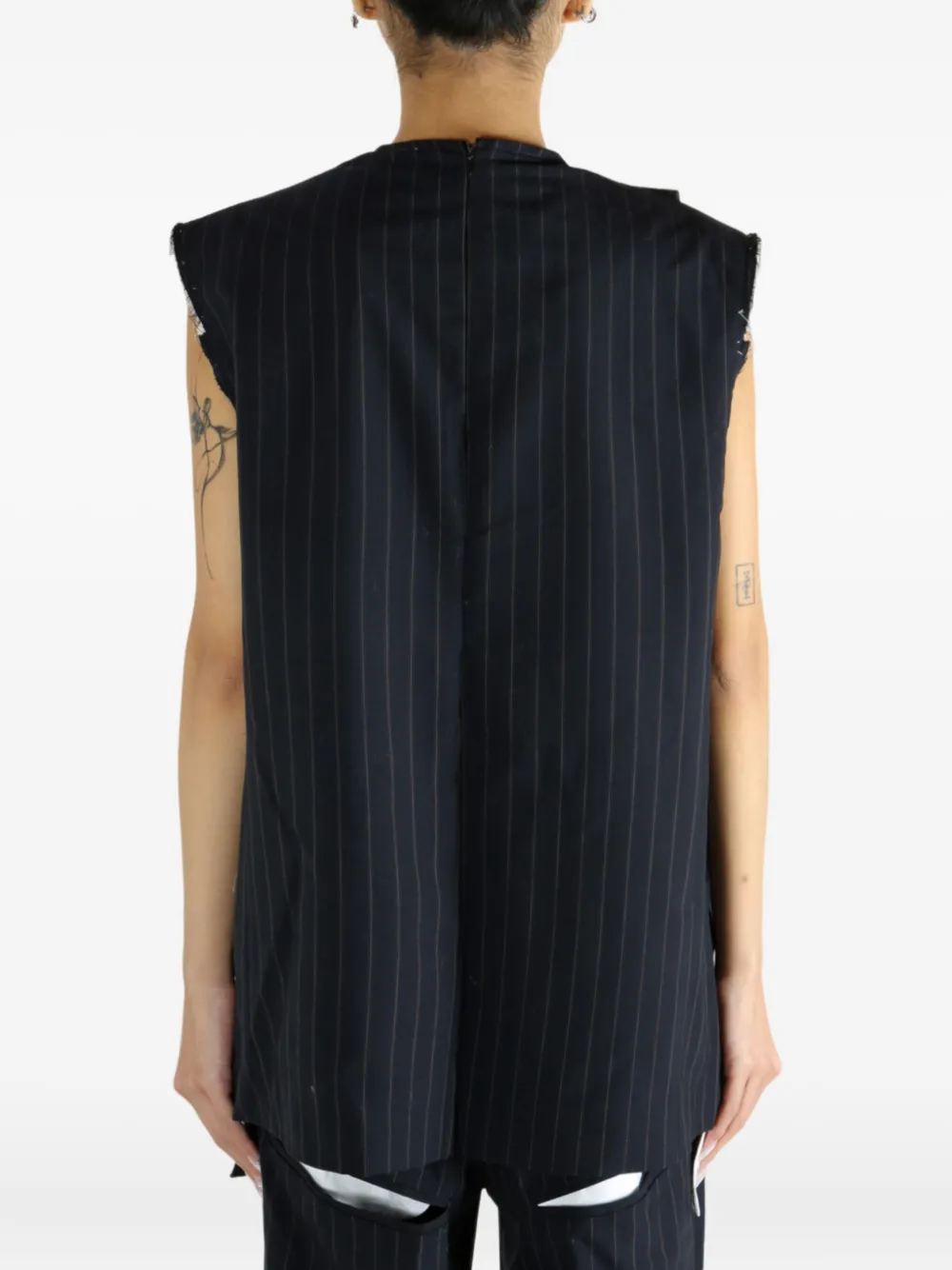 Late For Work Pinstriped Pocket Blouse In Black