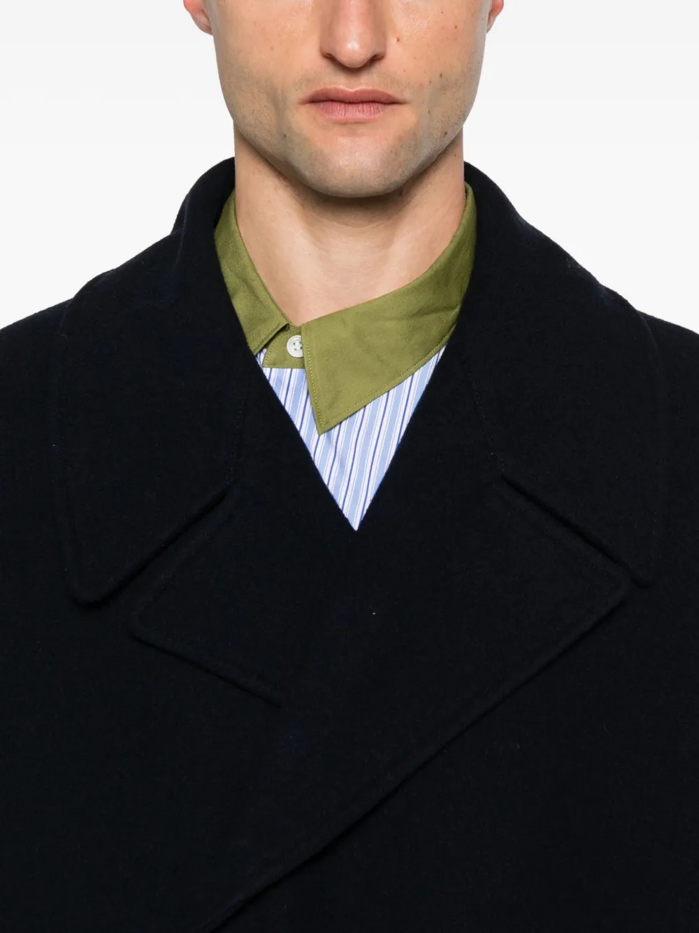 Yohji Yamamoto Jas met dubbele rij knopen en zakken Blauw