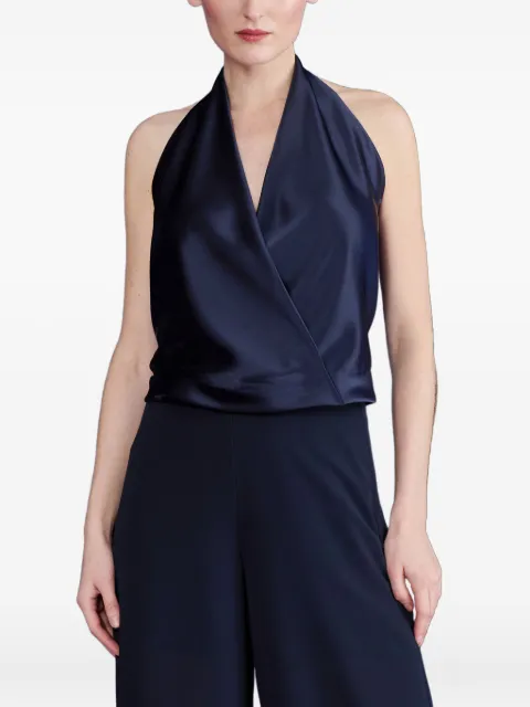 Talbot Runhof blusa satinada con cuello halter