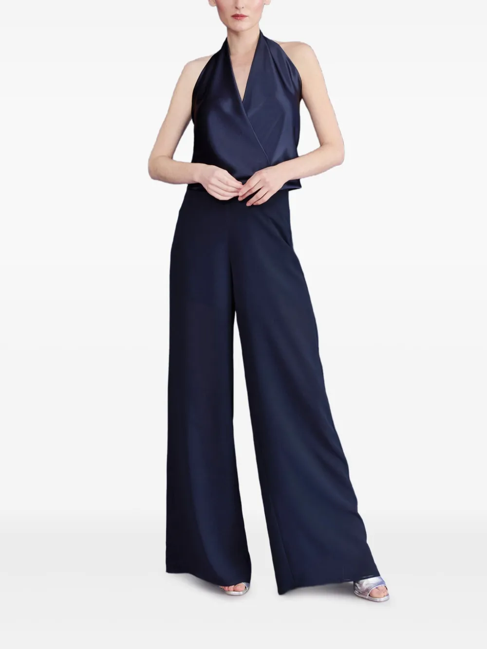 Talbot Runhof halterneck satin blouse - Blauw