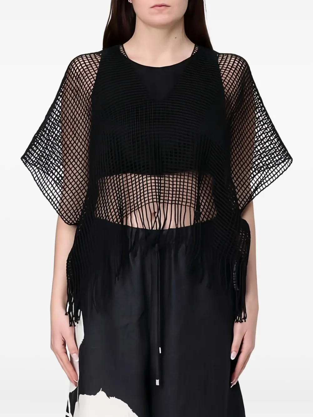 Liviana Conti fringed net top - Nero