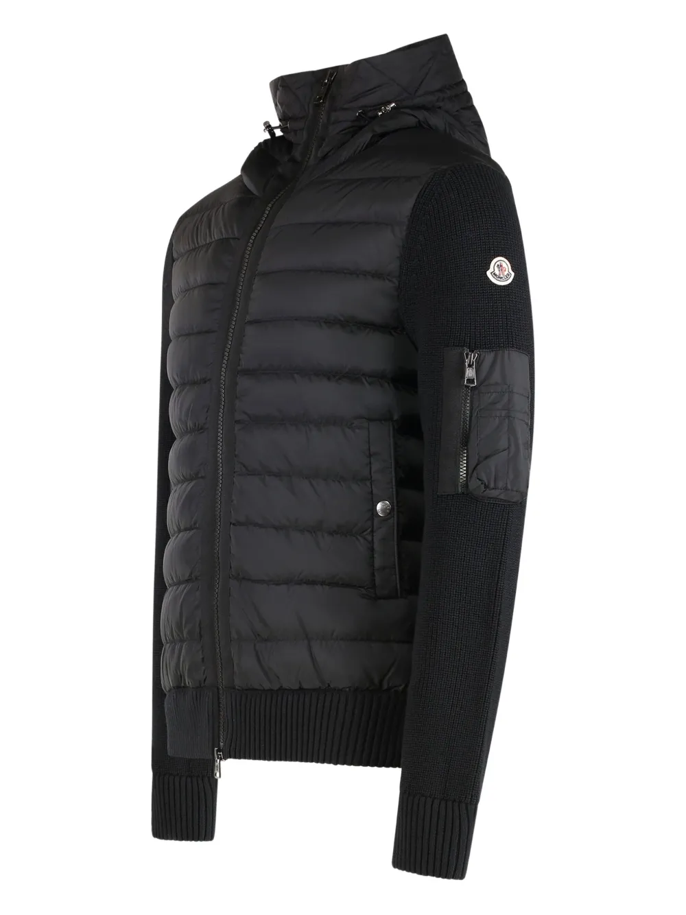 Moncler Quilted-panel Hooded Cardigan In Black