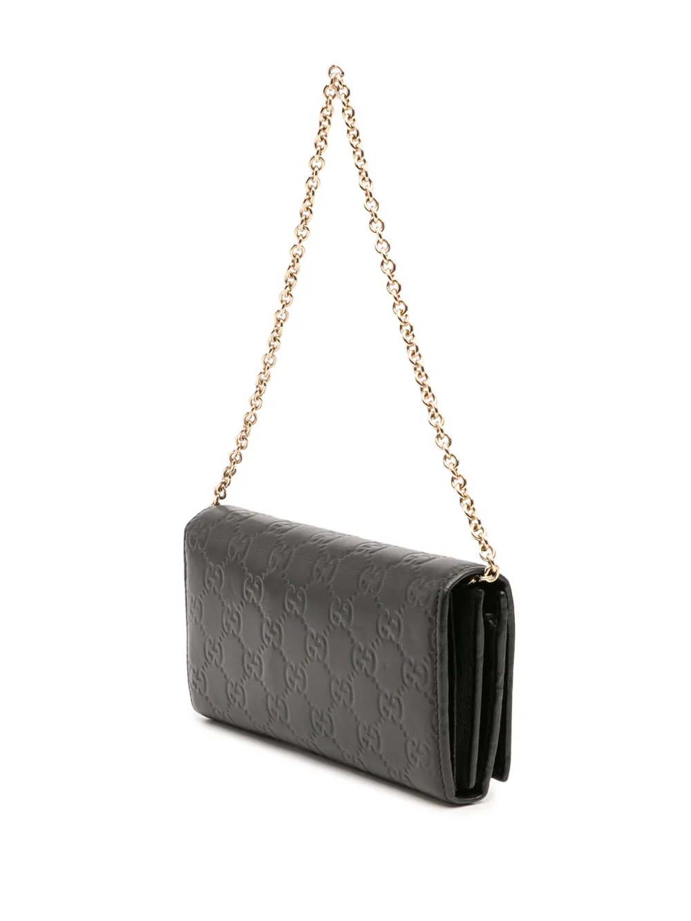 Pre-owned Gucci 2000-2015 Ssima Wallet On Chain Shoulder Bag In Black