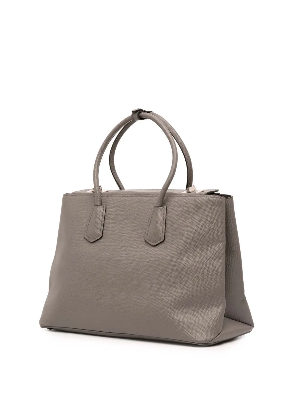 Pre-owned Prada 2000-2025 Saffiano Cuir Turnlock Twin Satchel In Gray