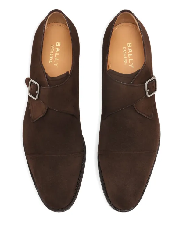 Bally Dark Brown Leather Single Buckle Monk Loafers Bally Shoes Mens 11 D Brown Leather Slip On Low Top Loafers  main image 4