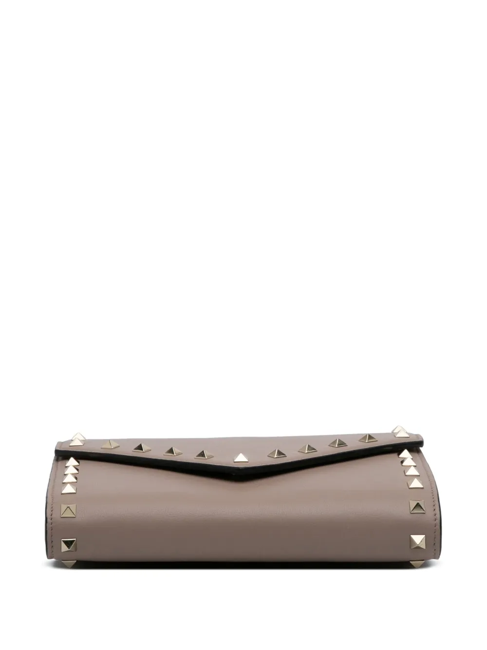 Pre-owned Valentino Garavani 2000-2017 Calfskin Rockstud Envelope Wallet On Chain Crossbody Bag In Brown