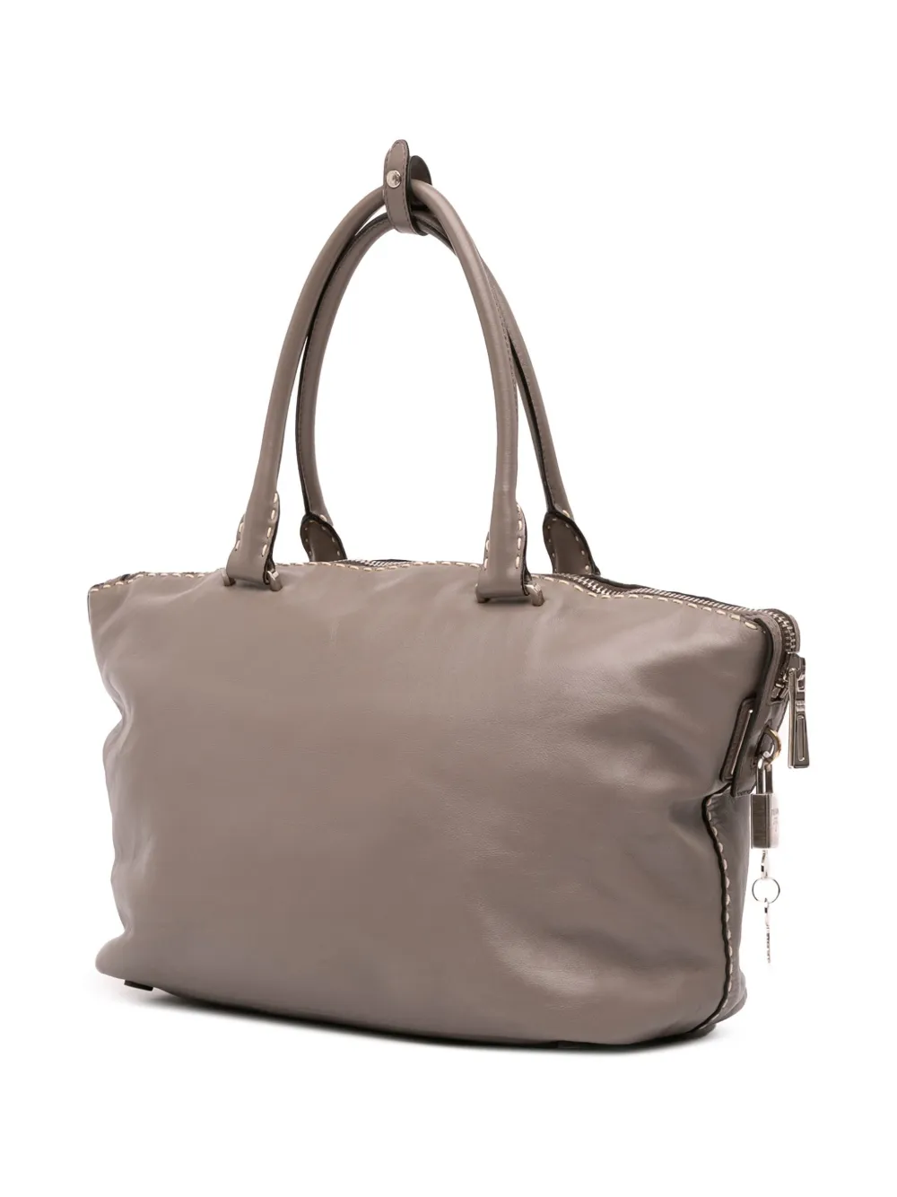 Pre-owned Prada 2010-2025 City Calf Hand Stitched Zip Tote Bag In Brown