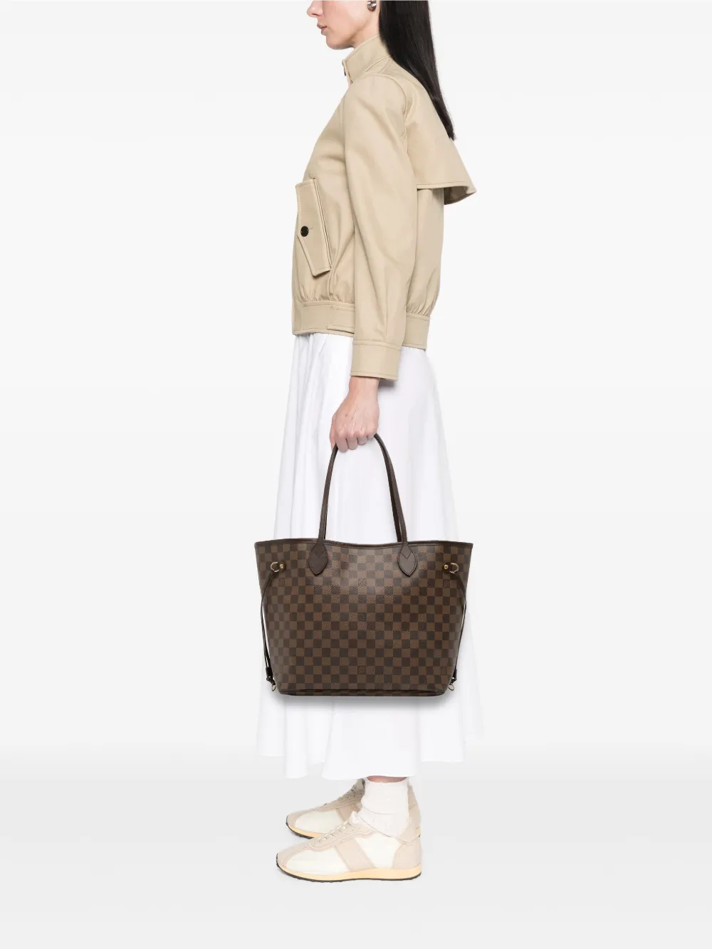 Pre-owned Louis Vuitton 2009 Damier Ebene Neverfull Mm Tote Bag In Brown