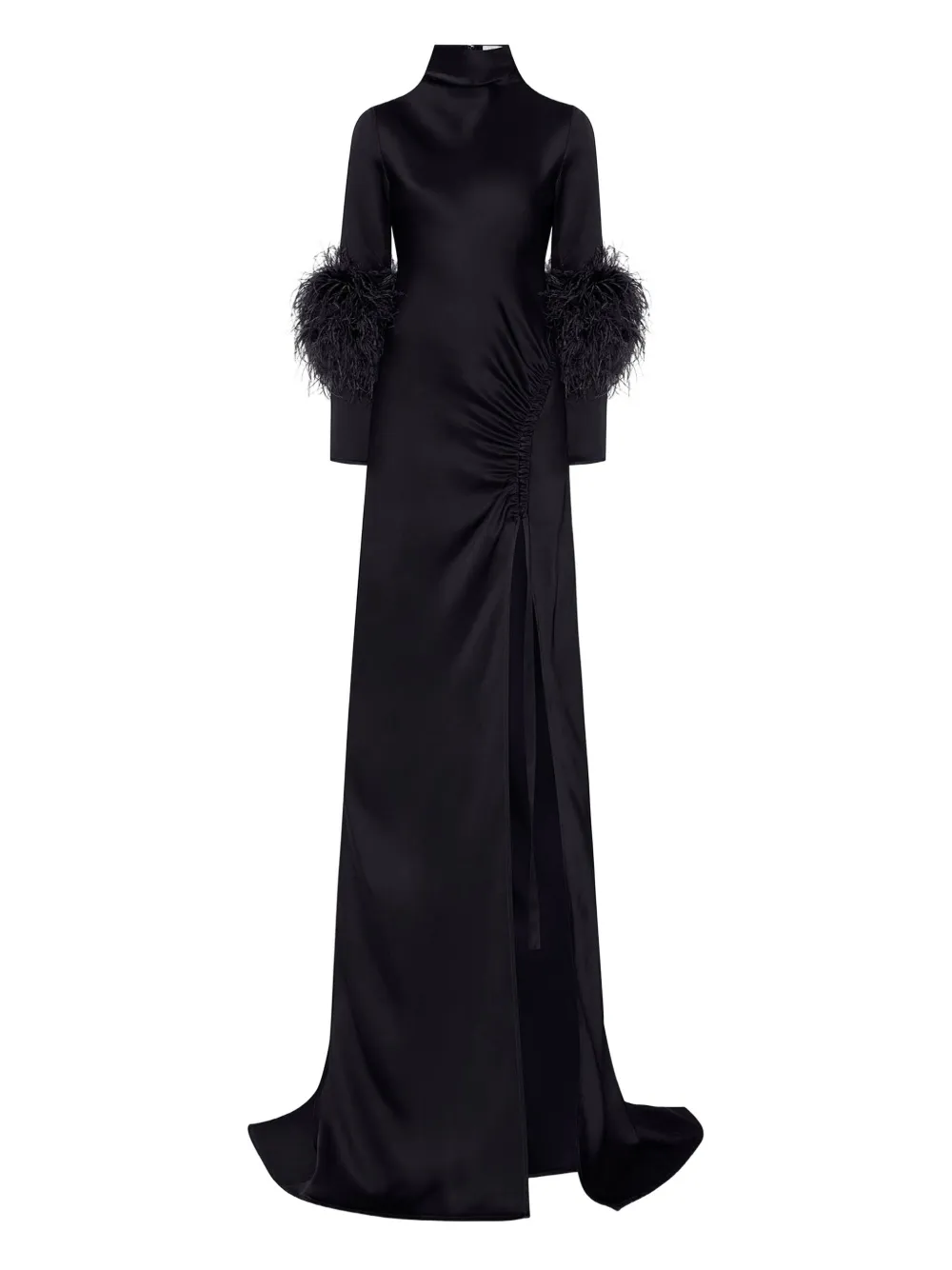 Lapointe Feather Gathered-detail Long Dress In Black