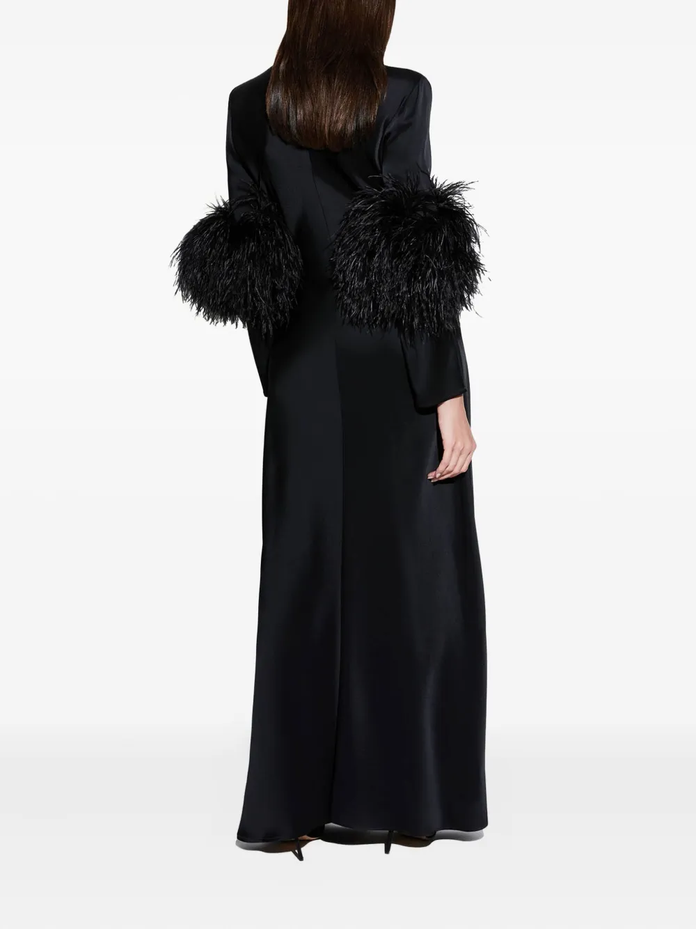 Lapointe Feather Gathered-detail Long Dress In Black