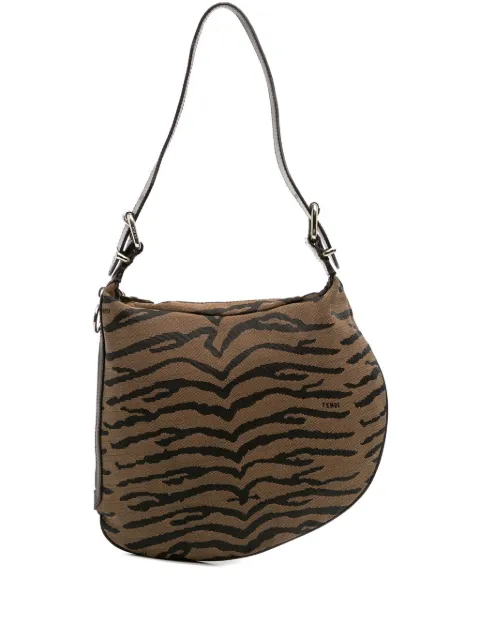 Fendi Pre-Owned 2000-2010 Small Zebra Print Canvas Oyster hobo bag
