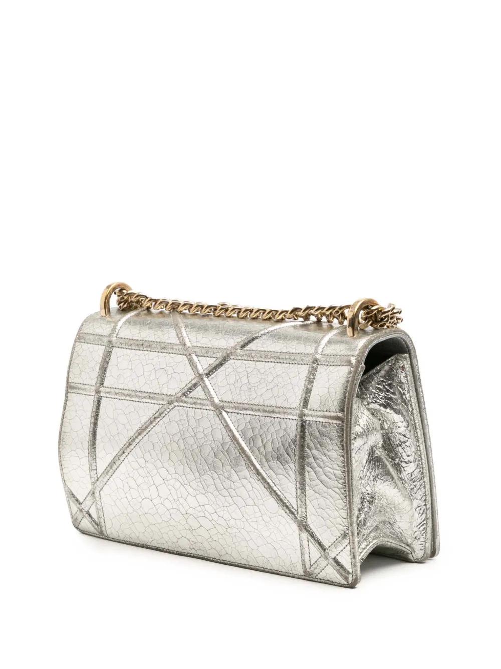 Pre-owned Dior 2016 Metallic Grained Calfskin Ama Wallet On Chain Crossbody Bag In Silver
