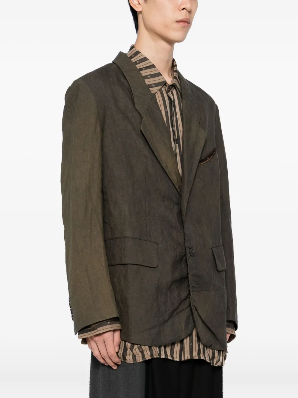 Ziggy Chen Distressed Dyed Blazer In Brown