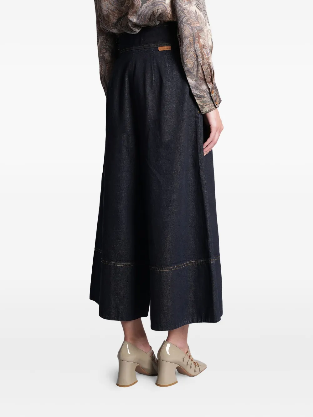 Zimmermann Buckle-detail Pleated Denim Culottes In Black