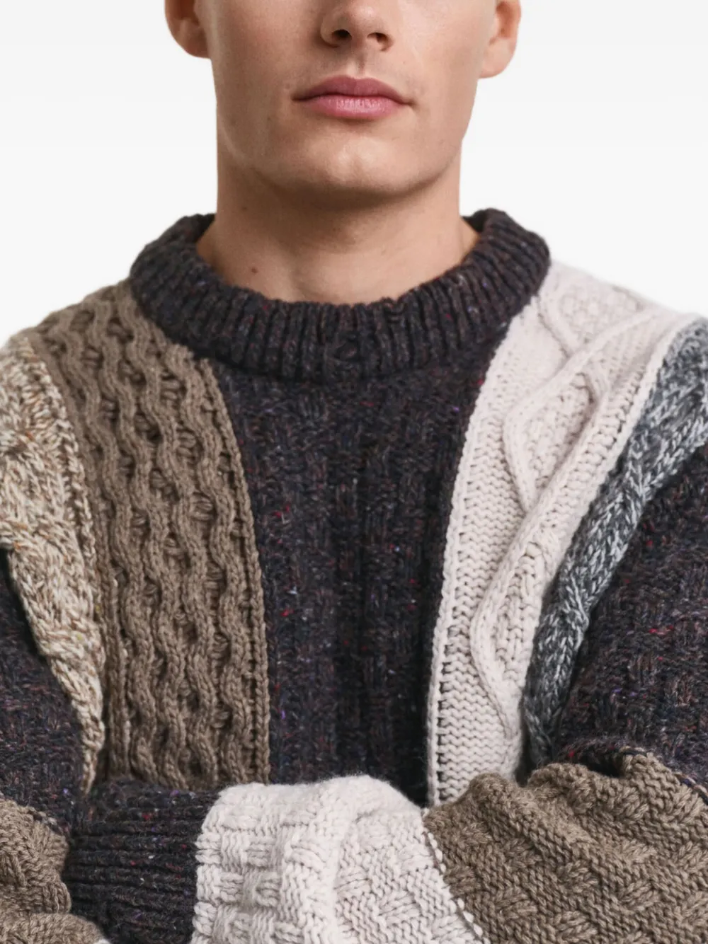 Gant Kabelgebreide trui met patchwork Bruin