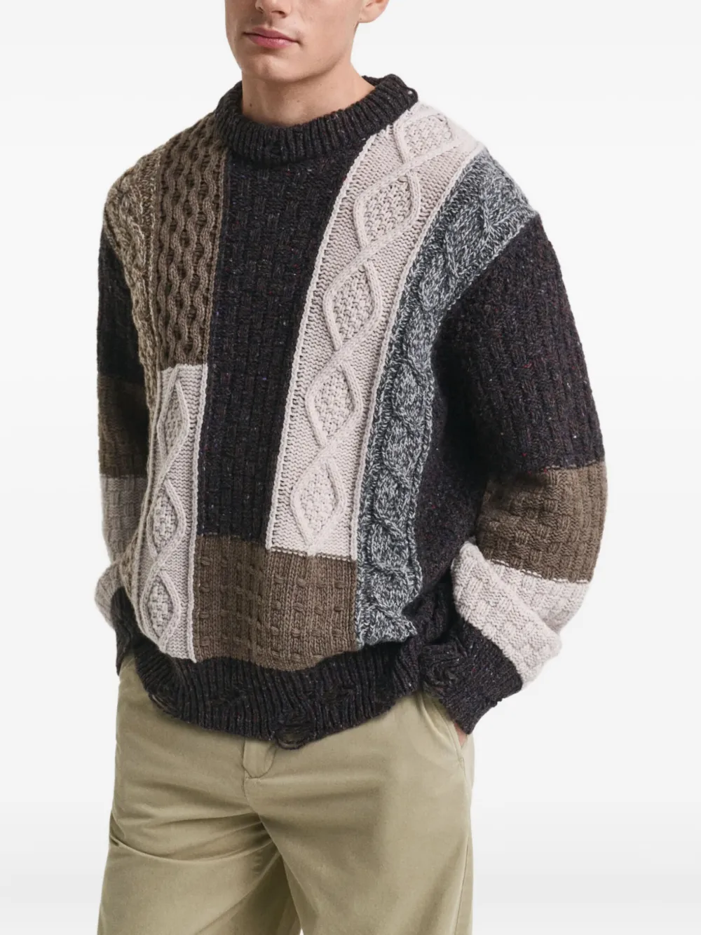 Gant patchwork cable-knit sweater - Bruin
