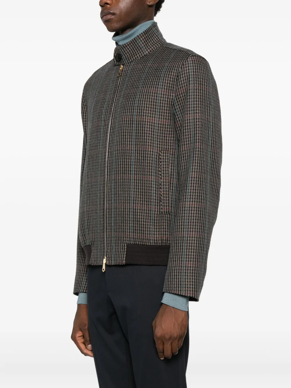 Paul Smith Checked Zip-up Bomber Jacket In Gray