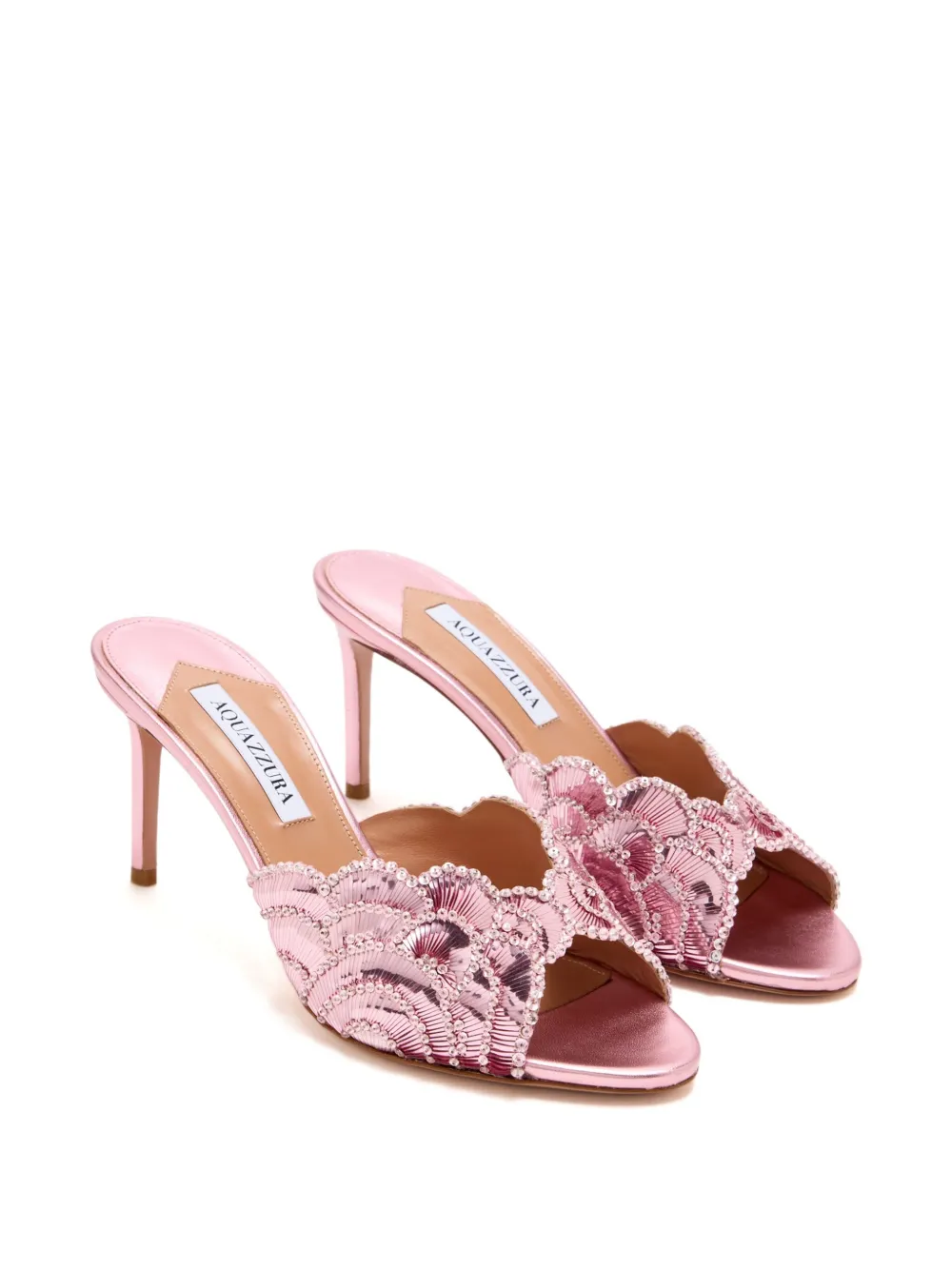 Aquazzura 75mm stiletto muiltjes verfraaid met pailletten Roze