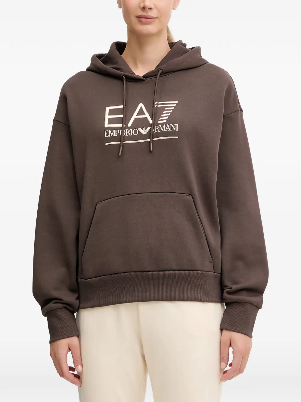 Ea7 Logo-detail Hoodie In Brown