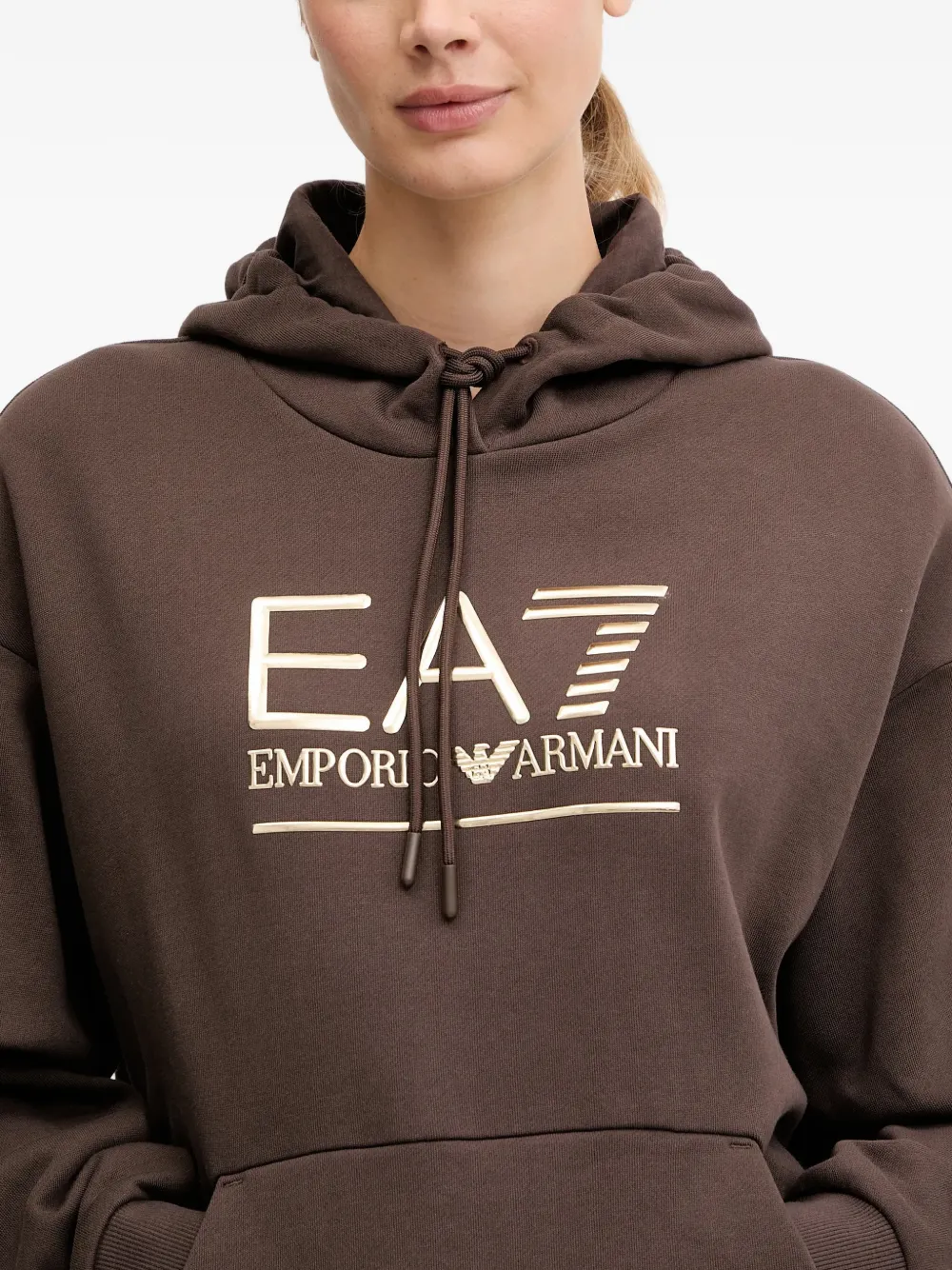 Ea7 Logo-detail Hoodie In Brown