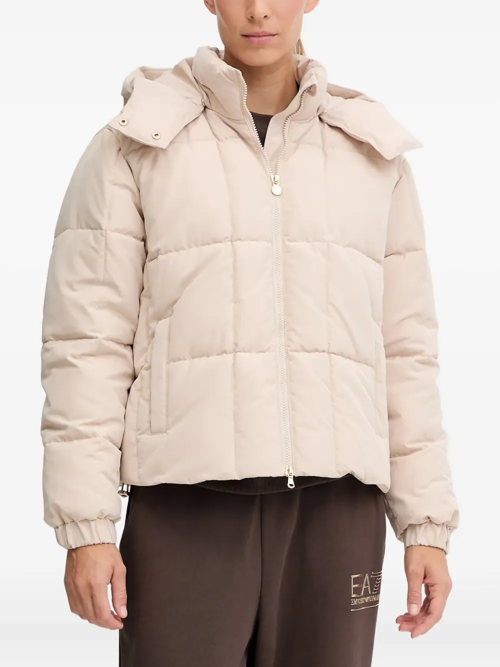 Ea7 Hooded Quilted Jacket In Neutral