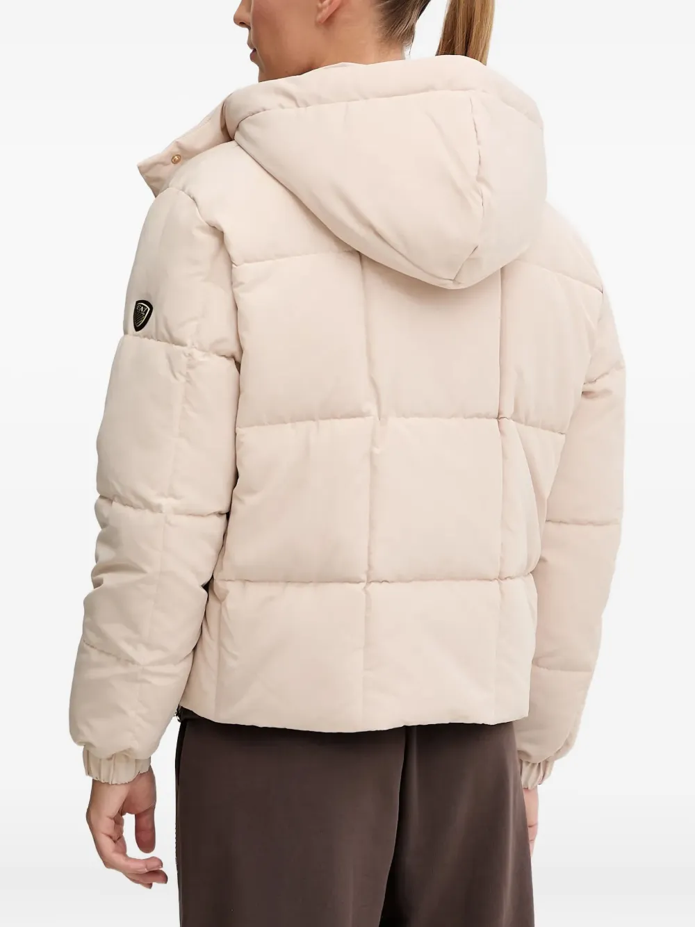 Ea7 Hooded Quilted Jacket In Neutral