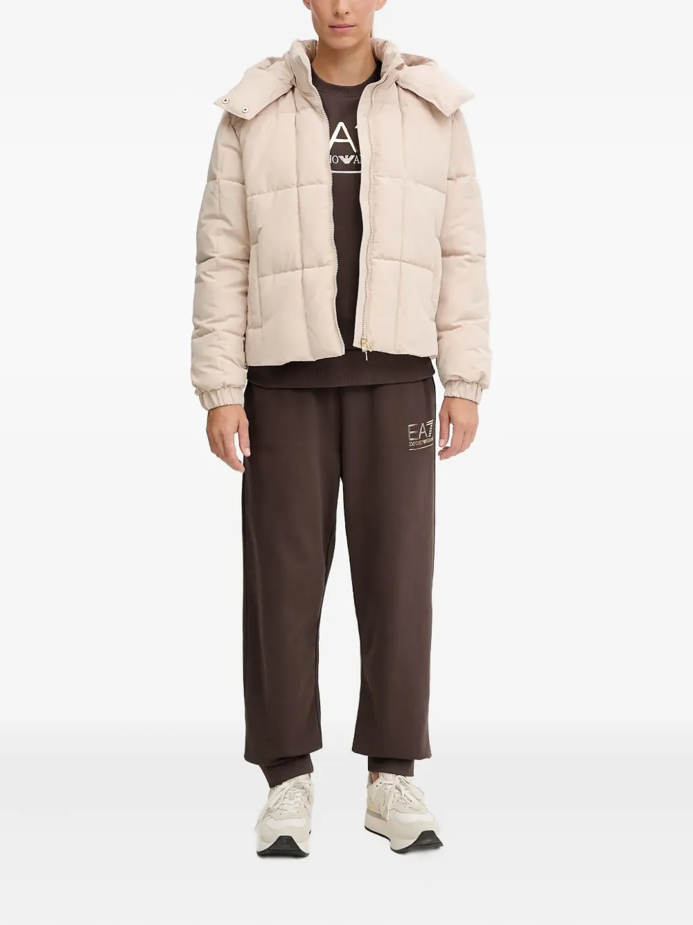 Ea7 Hooded Quilted Jacket In Neutral