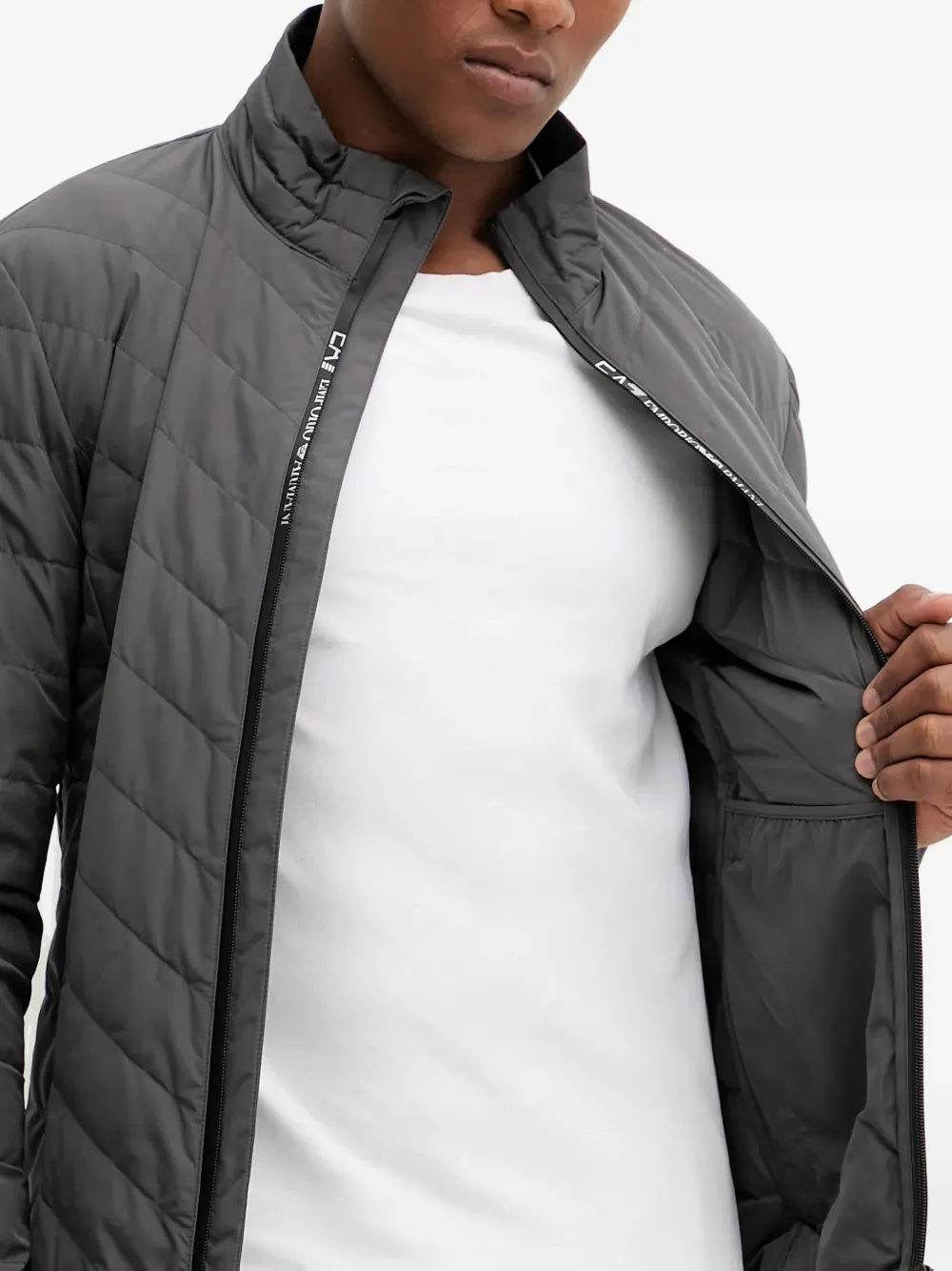 Ea7 Quilted Zip-up Jacket In Gray