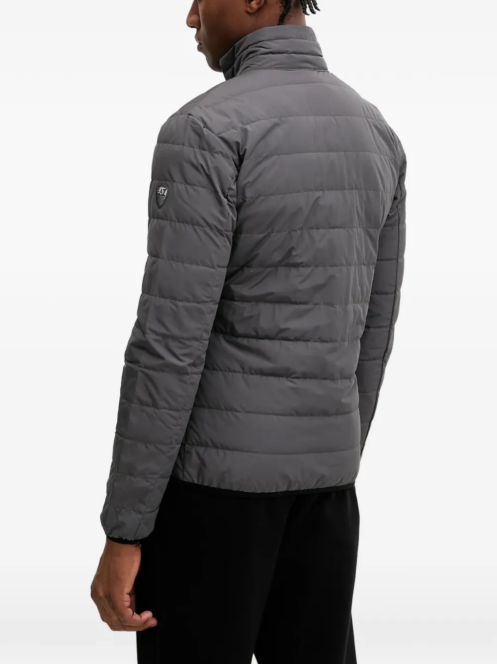 Ea7 Quilted Zip-up Jacket In Gray