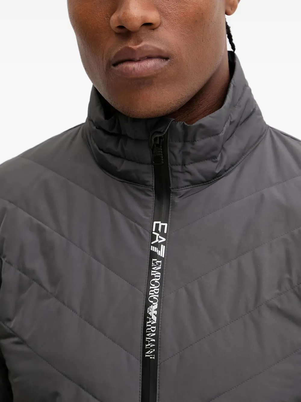 Ea7 Quilted Zip-up Jacket In Gray
