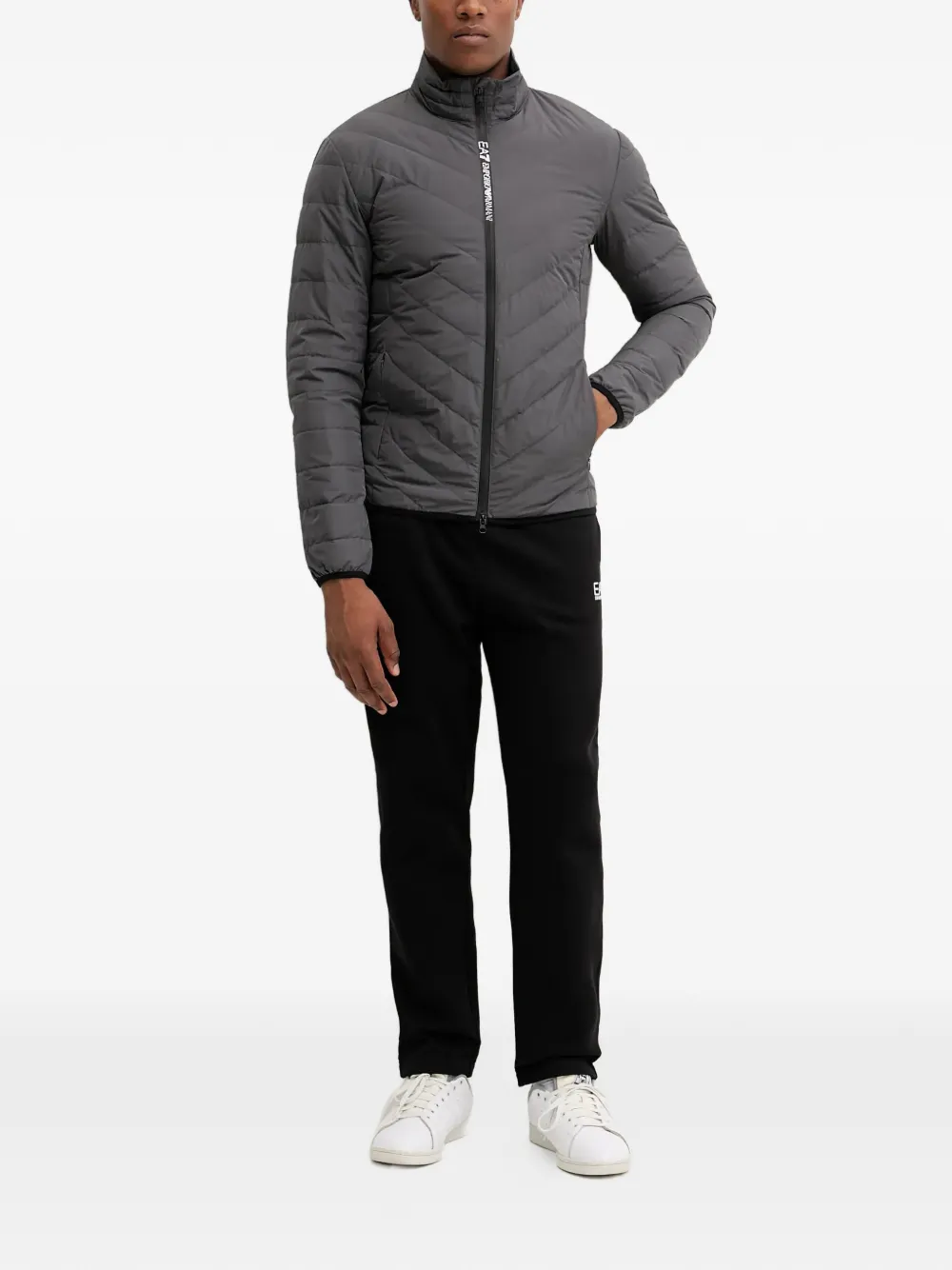 Ea7 Quilted Zip-up Jacket In Gray