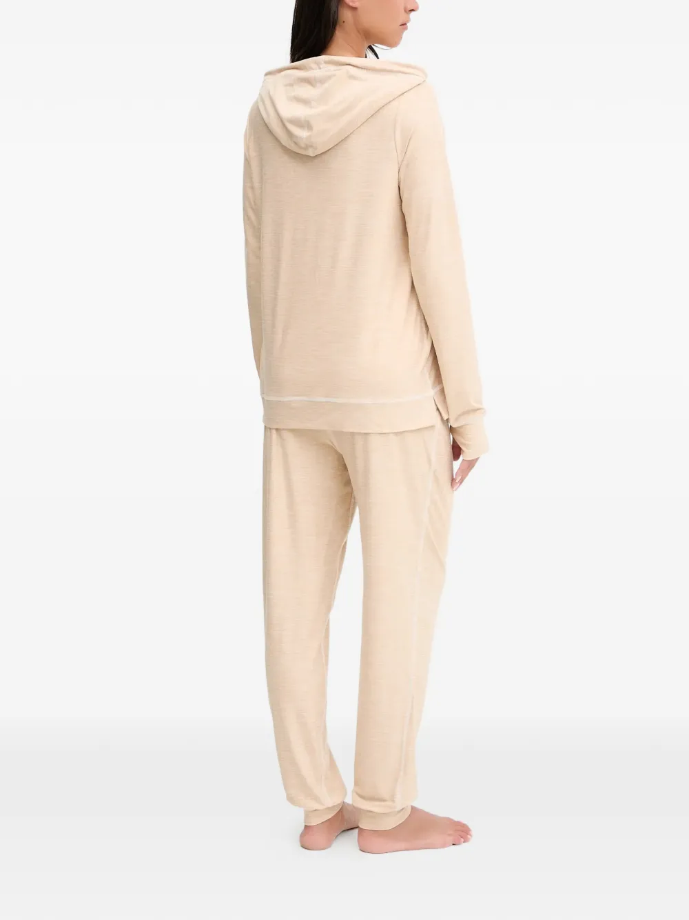 Dkny Hooded Long-sleeved Pajama Set In Neutral
