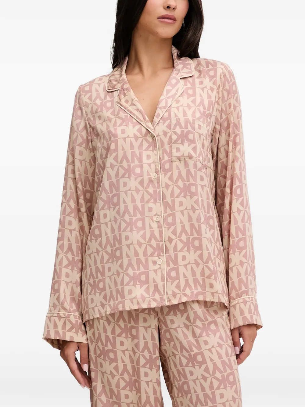 Dkny Buttoned Logo Pajama Set In Pink