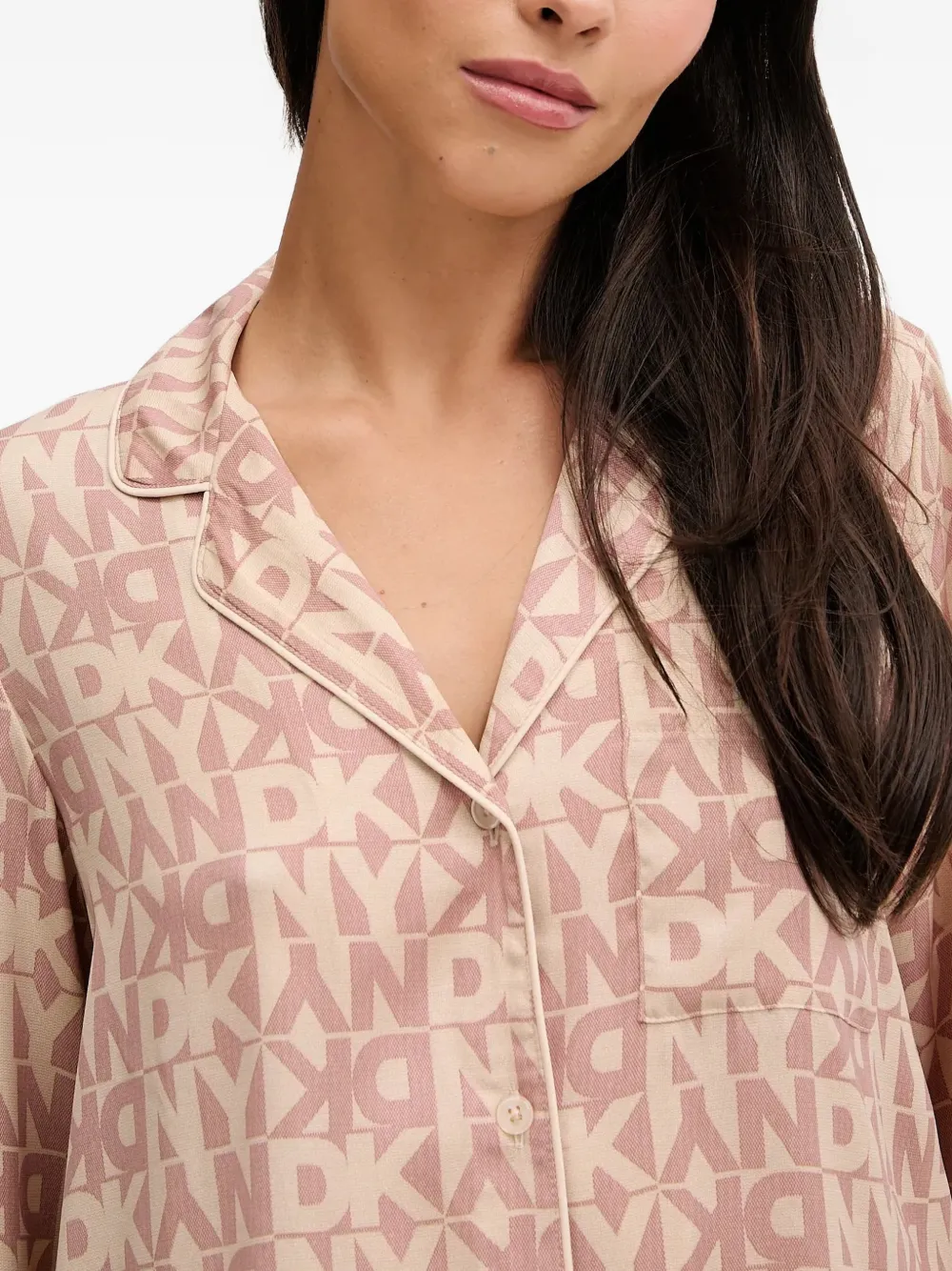 Dkny Buttoned Logo Pajama Set In Pink