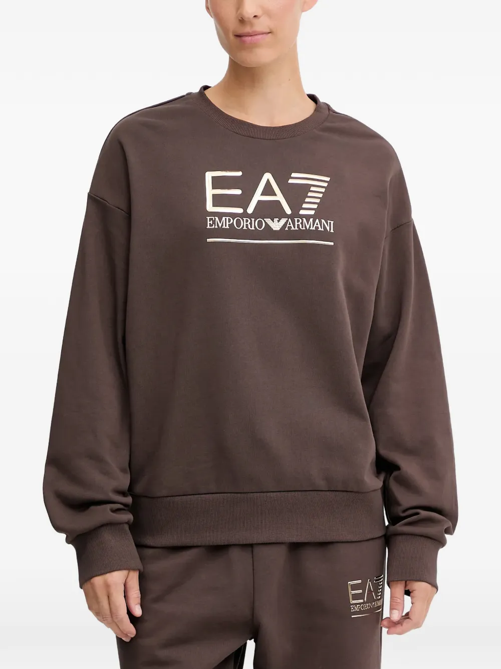 Ea7 Logo-detail Crew-neck Sweatshirt In Brown