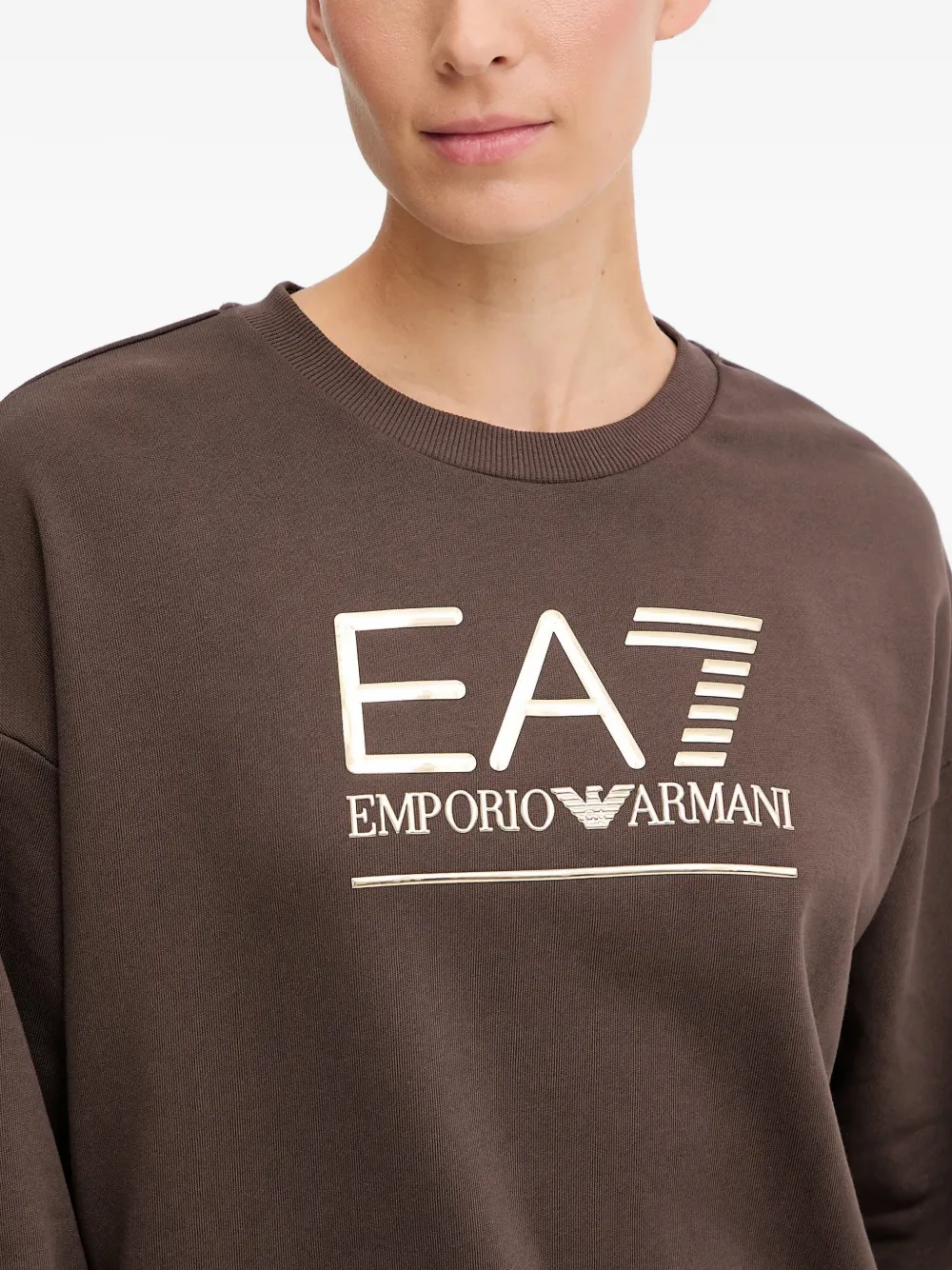 Ea7 Logo-detail Crew-neck Sweatshirt In Brown