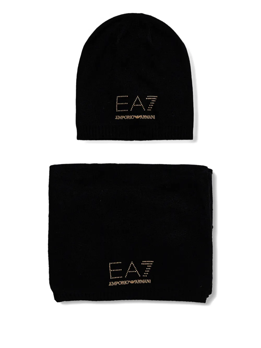 Ea7 Logo-detail Scarf And Beanie Hat Set In Black