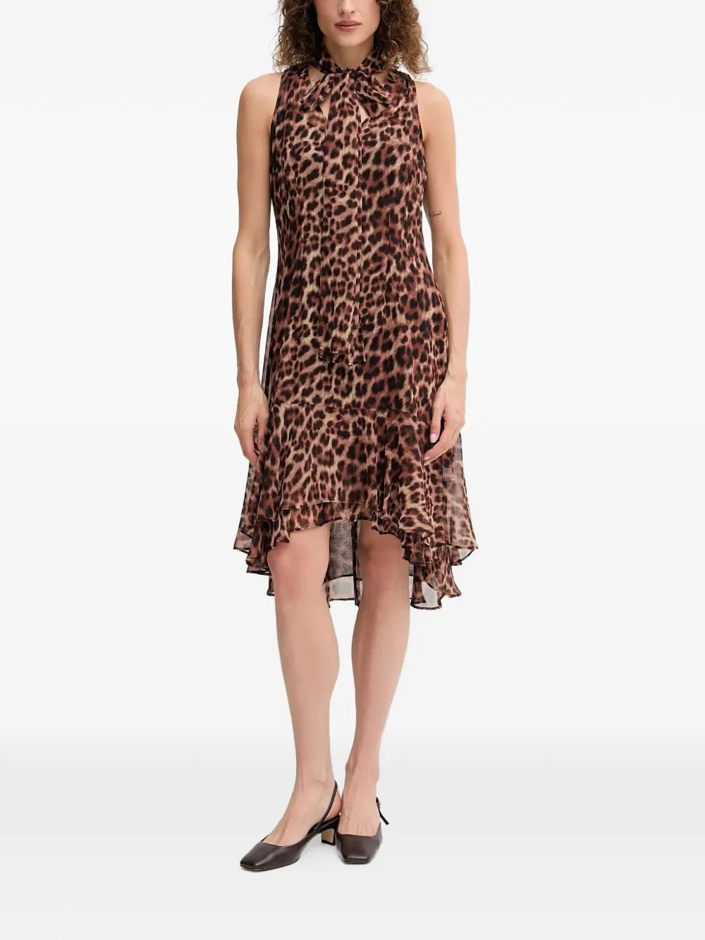 DKNY tie neck ruffled mini dress - Bruin