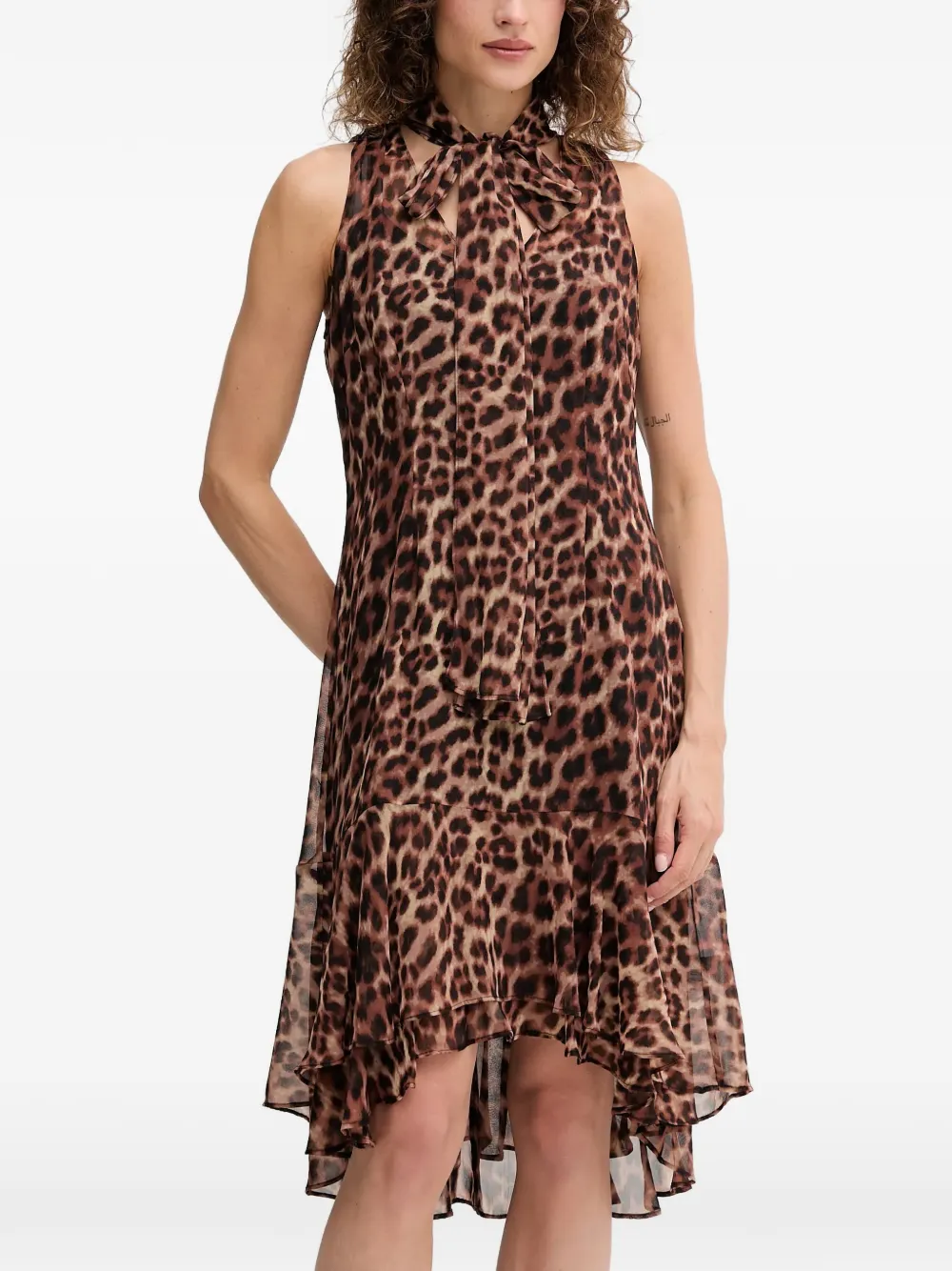 DKNY tie neck ruffled mini dress | Brown | Image 1