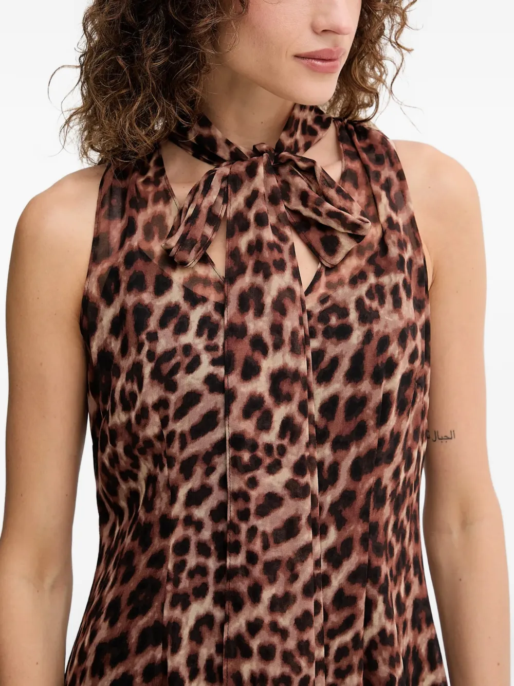 DKNY tie neck ruffled mini dress Bruin