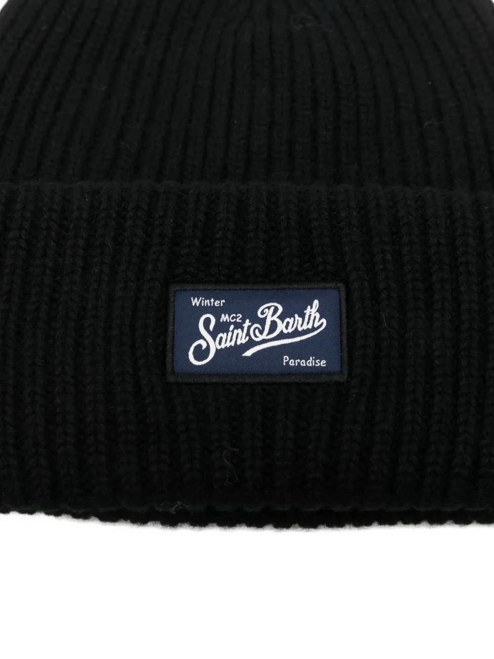 Mc2 Saint Barth Berry Ribbed-knit Beanie In Black