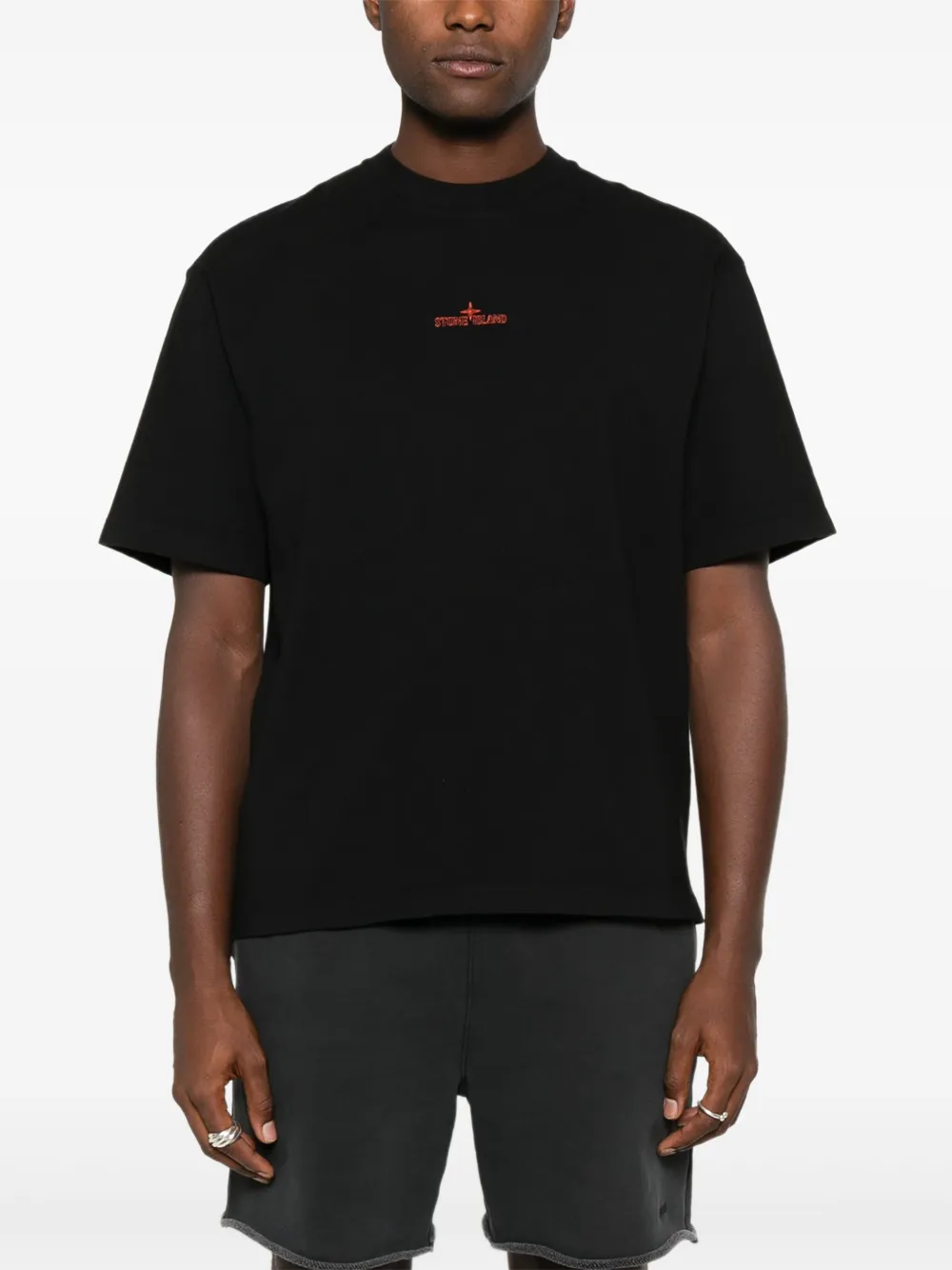 Stone Island T-shirt met geborduurd logo Zwart
