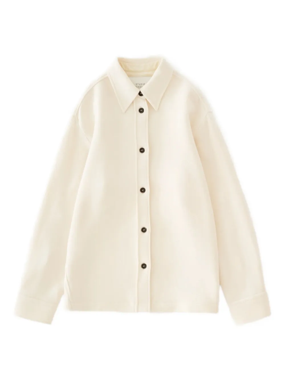 Studio Nicholson Long Sleeve Wool Shirt With Button Cuffs In Neutral