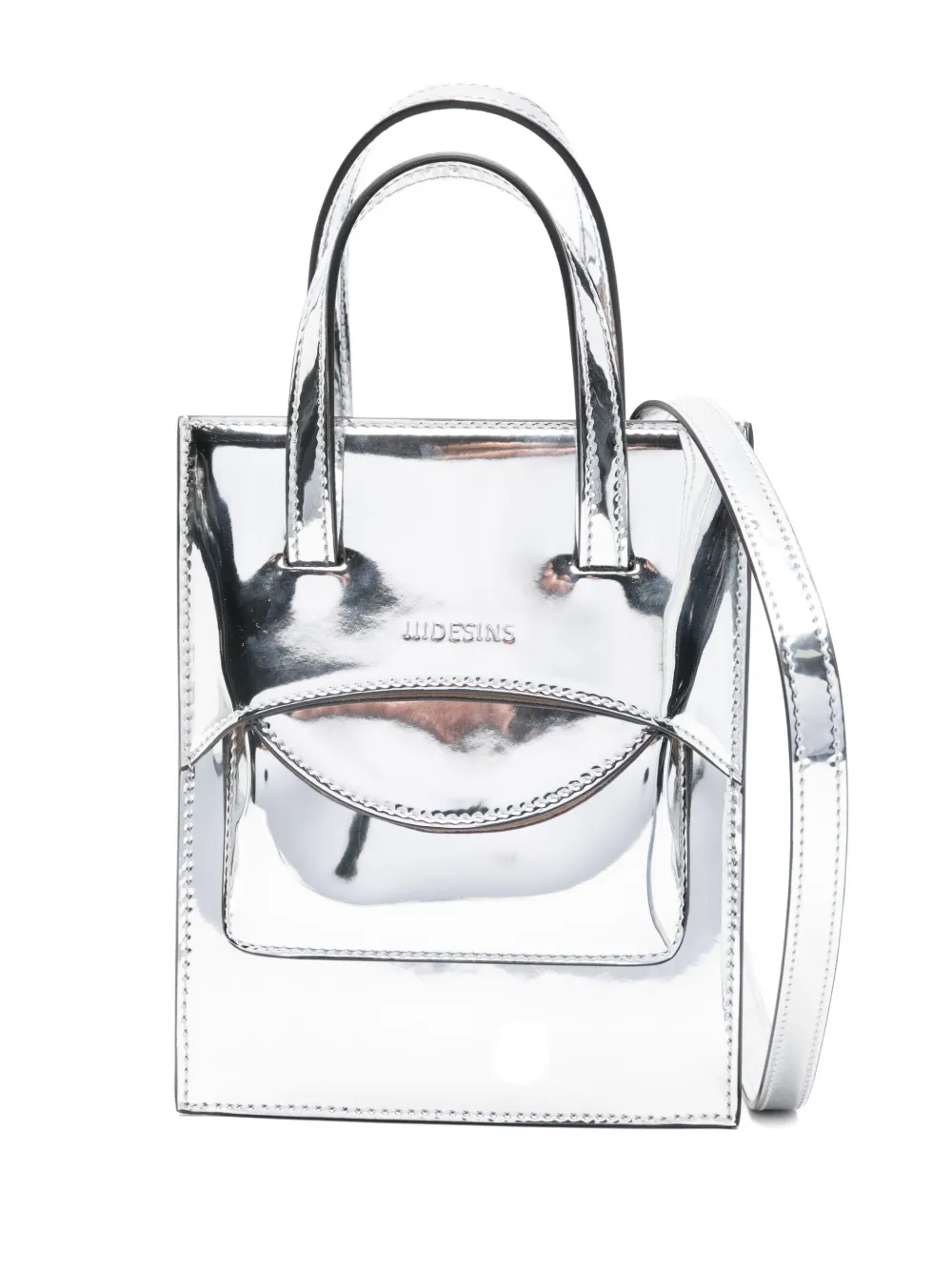 Hidesins Mini Flap Mirror Tote Bag In Silver