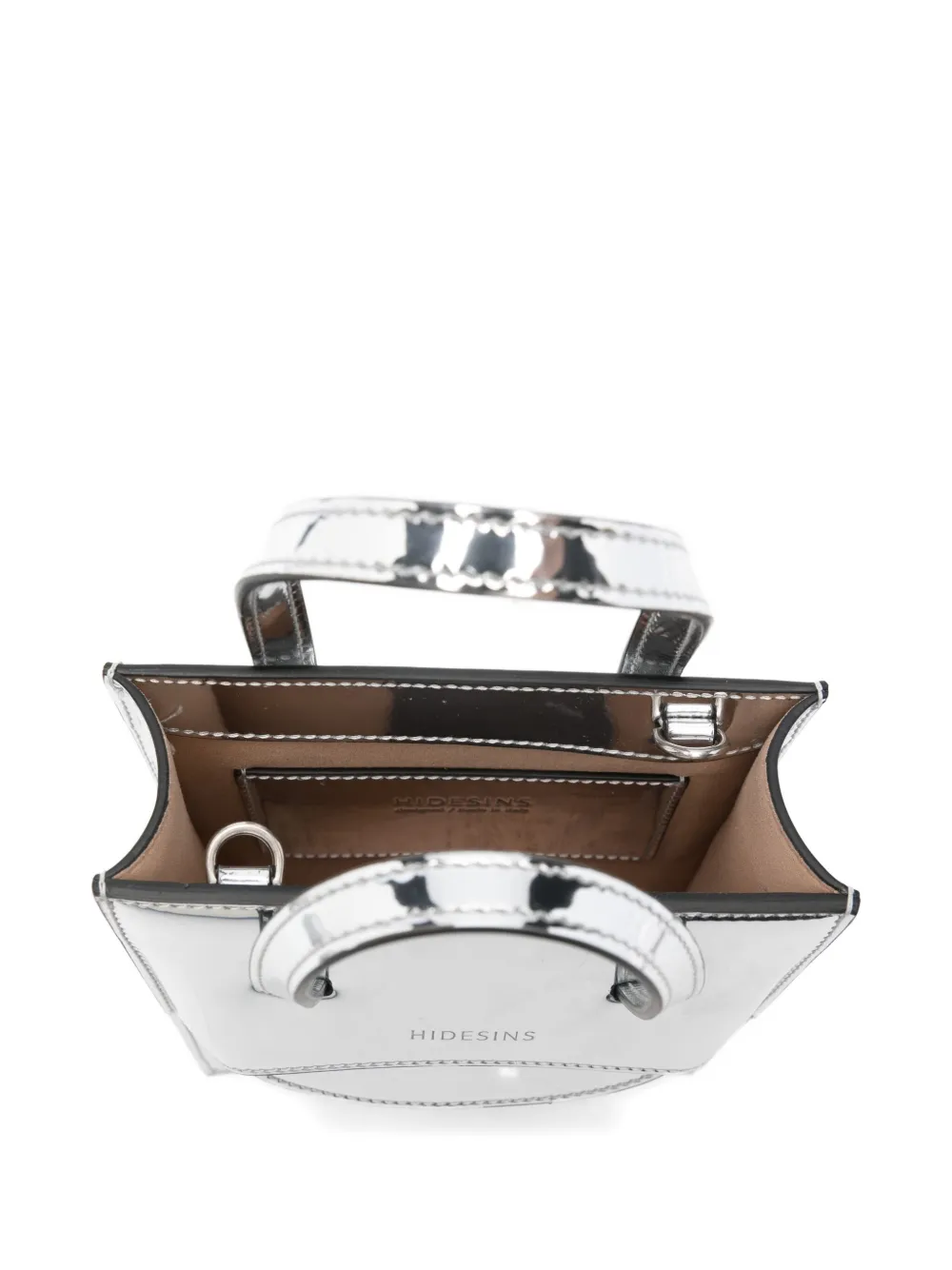 Hidesins Mini Flap Mirror Tote Bag In Silver