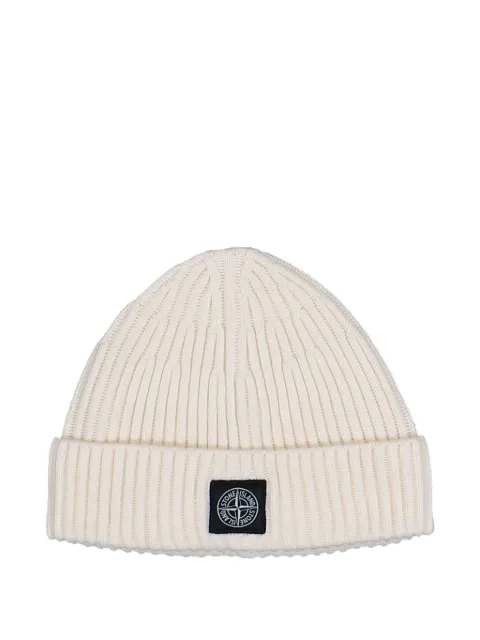 Stone Island ribbed logo-patch beanie hat