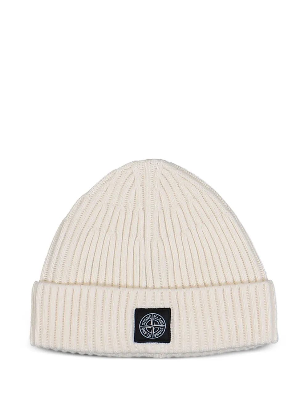 Stone Island ribbed logo-patch beanie hat | Neutrals | Image 1